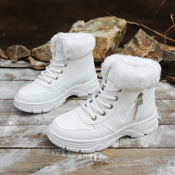 LIJCC Women’s Snow Boots Winter Warm Boots Waterproof Combat Boots with Zipper Comfortable Faux Fur Lined Ankle Boots Outdoor Non Slip Trekking Walking Hiking Boots