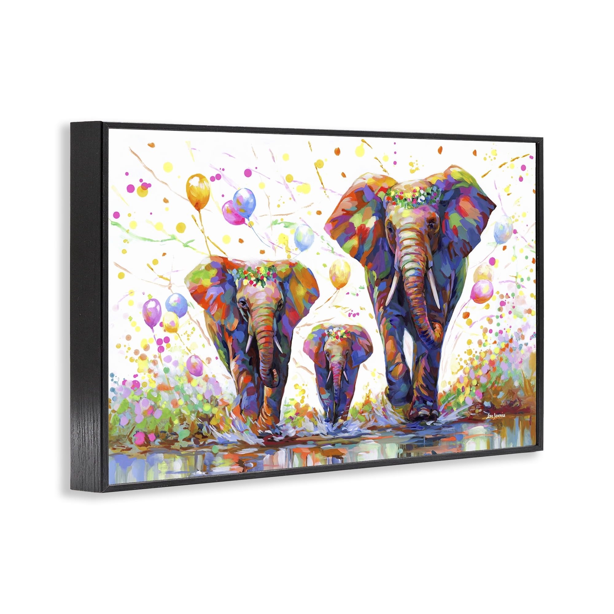 Stupell Industries Elephants & Celebration Balloons Animals & Insects Painting Black Framed Art Print Wall Art, 30 x 20