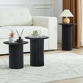 thumbnail image 4 of Round Nesting Coffee Table Set of 3,Mid Century Modern Fluted Coffee and End Table Set,Small Circle Wooden Side Table Drink Table for Living Room (Black), 4 of 18