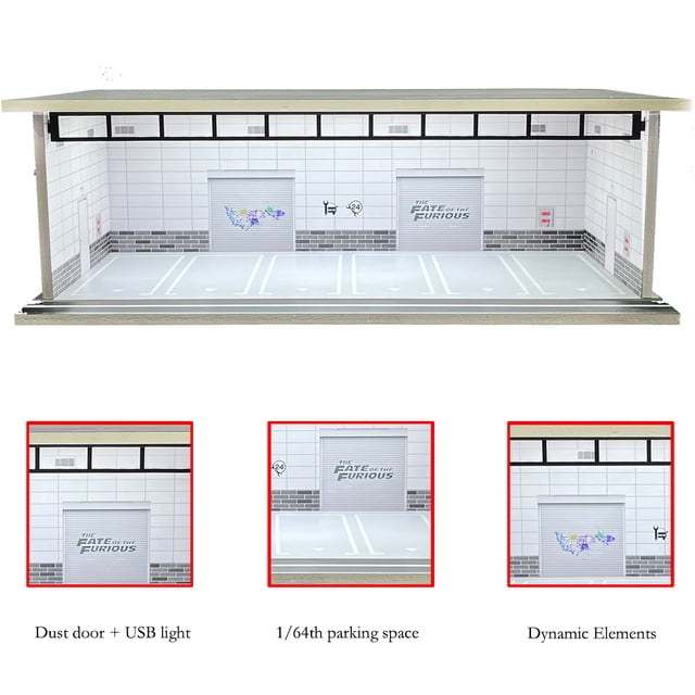 1/64 Scale Car Garage Diorama with USB LED Light Realistic Parking Lot Display Case for Model Cars & Miniature Vehicles,hd-M008-62