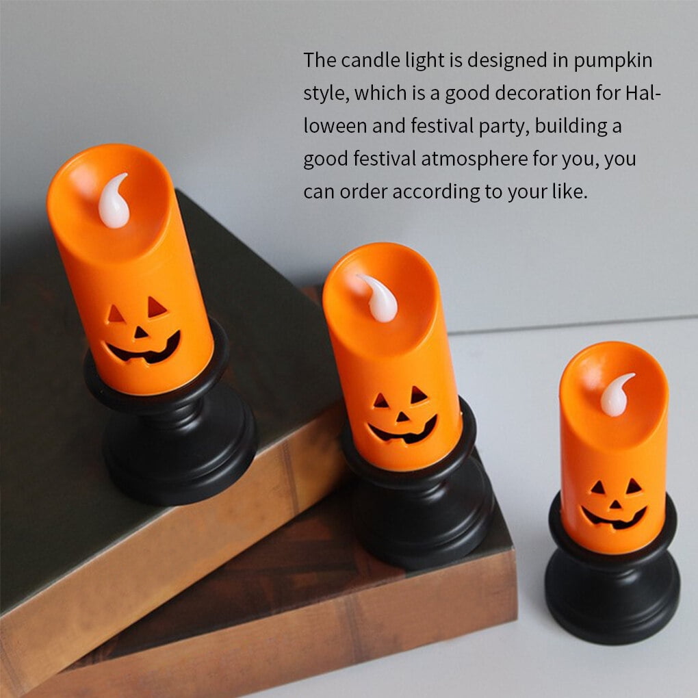 KAMUGO 12PCS Halloween Pumpkin Candle Light, Halloween Orange Flameless Candle Lights LED Lamps for Halloween Decoration