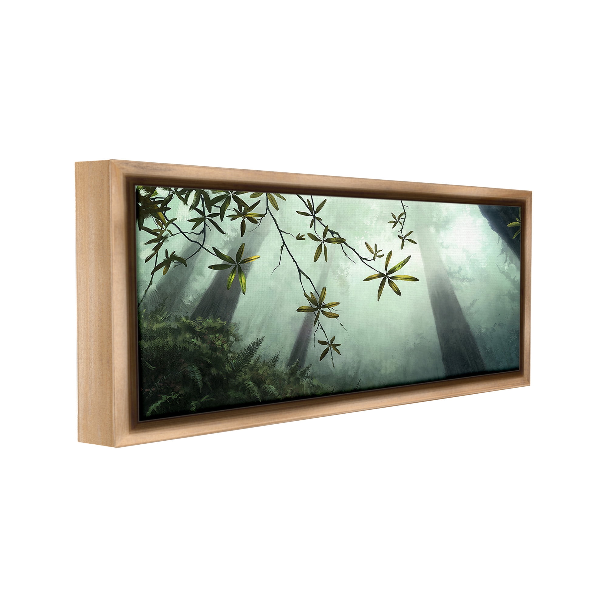 Stupell Industries Sunlit Forest Greenery Landscape Painting Brown Floater Framed Canvas Art Print Wall Art, 31 x 14
