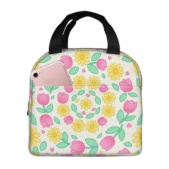 Floral Insulated Lunch Box For Ladies, Leakproof Cooler Tote And Thermal Meal Bag For Daily Work Office Commuters Travel, Reusable Portable Women's Lunch Bag