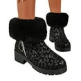 thumbnail image 3 of Xiaoxatg Ladies Fashion Winter Suede Leopard Pattern Side Zipper Short Boots with Thick Heel for Women 8 Black, 3 of 9