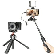 Mini Tripod for Camera and Phone Extendable - Selfie Sticks, 360°Ball Head Handheld Small Camera Tripod for iPhone Android DSLR GoPro Webcam Black