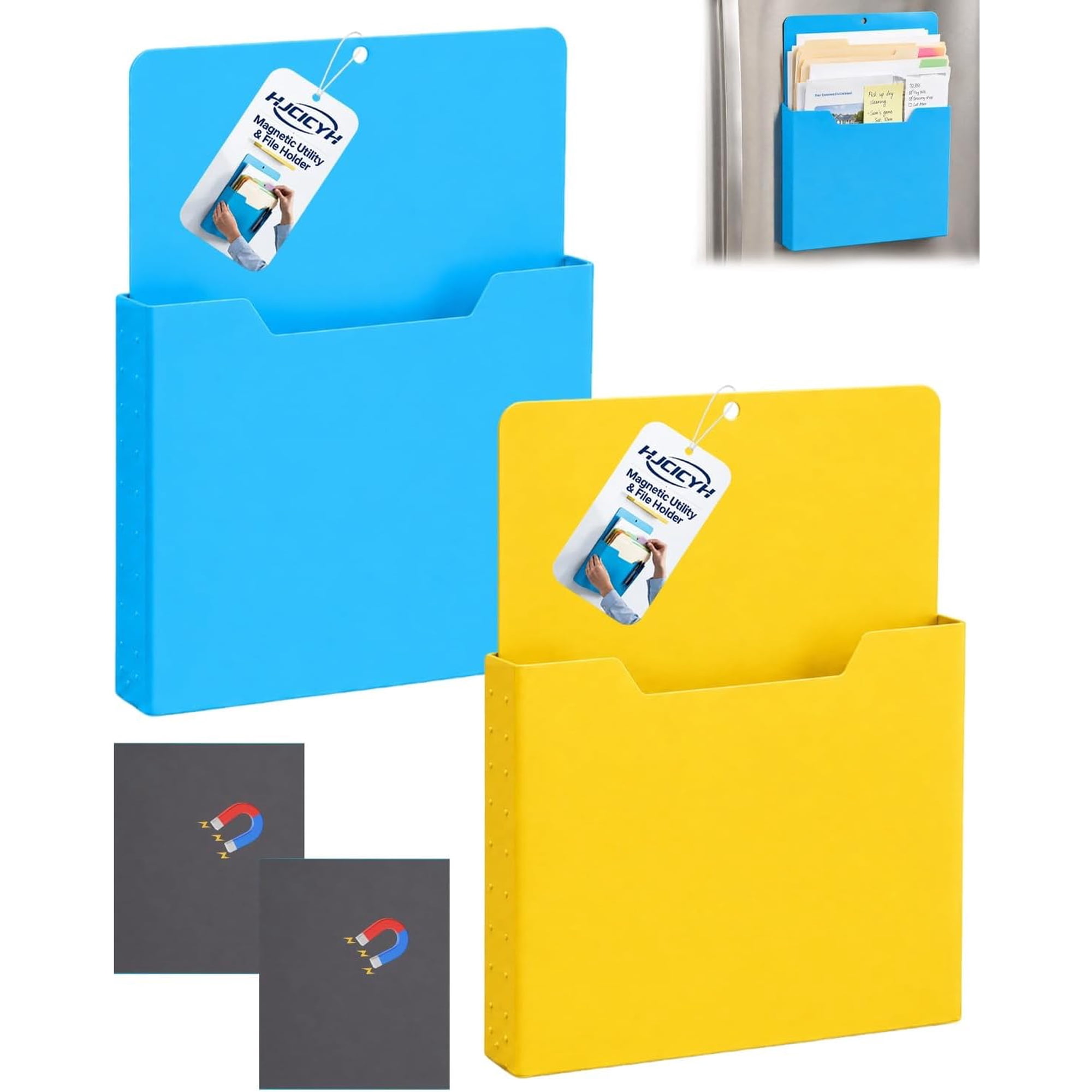 Magnetic Fridge File Folders A4 Color-Coded Wall Pocket Paper Organizer Magnet Document Holder for Refrigerator & Whiteboard(2pcs-b)