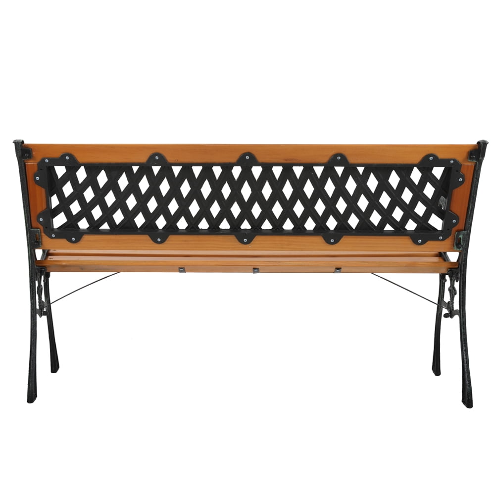 49" Garden Bench, Outdoor Patio Park Chair, Hardwood Slats Cast Iron Frame Seat,B