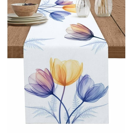 

Table Runner Dresser Scarf 18 x 72 Inch X-ray Floral Yellow Brown Tulips Flower Blue Leaf Spring Table Runners Non-Slip Heat Kitchen Dining Table Decor for Indoor Outdoor Home Party Decoration
