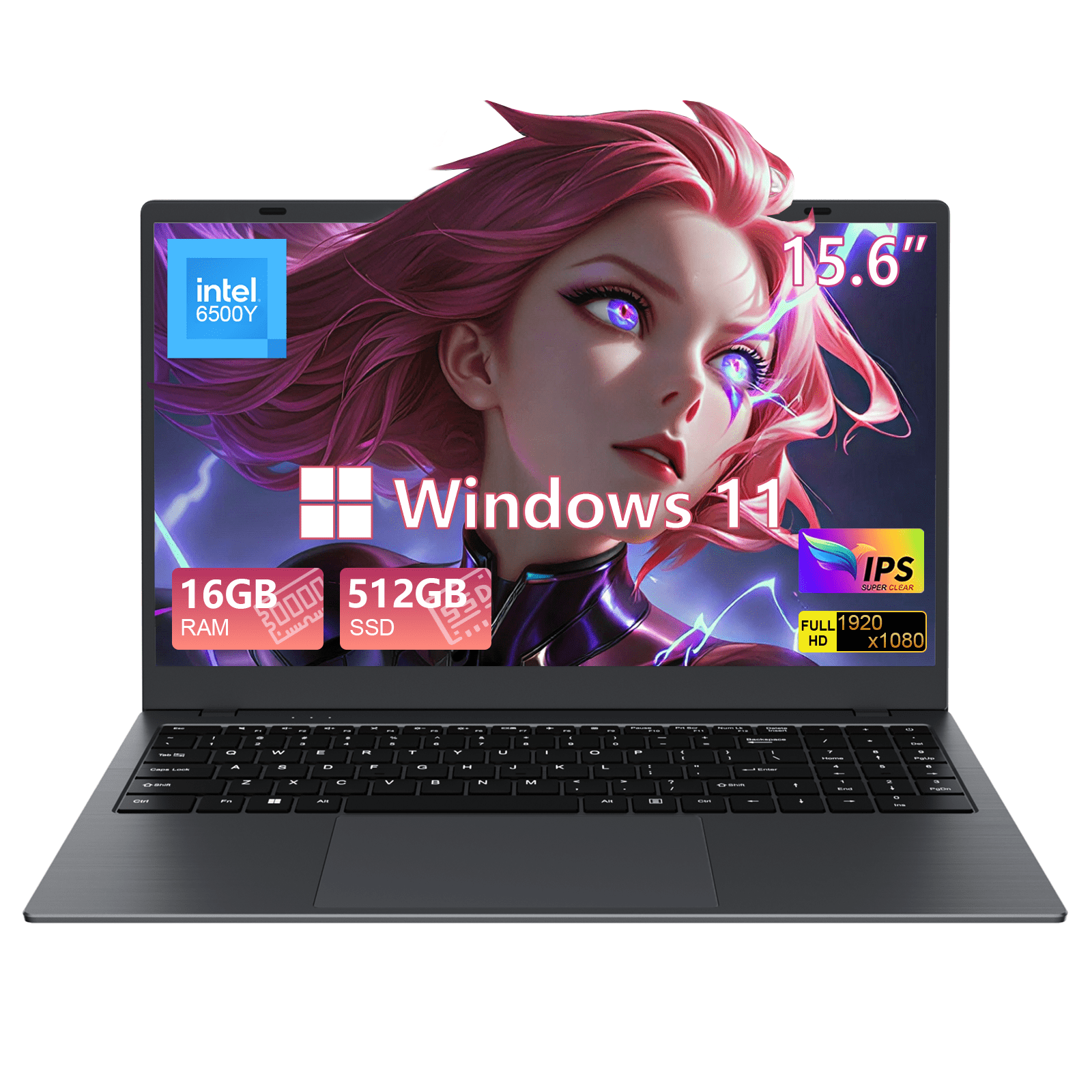 RNRUO 15.6" Laptop, Intel 6500Y up to 3.4GHz 16GB RAM 512GB SSD, Office 2024, 1920*1080 IPS FHD Display Type-C PD Windows 11 for Student, Home Office, Business