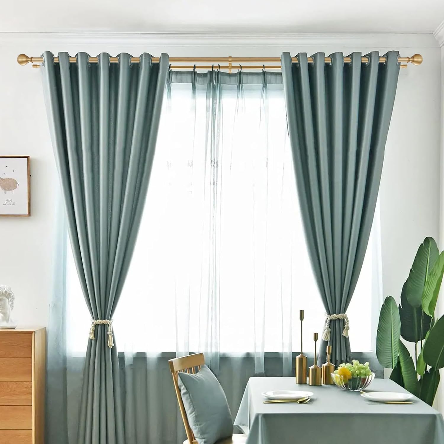 Double Curtain Rod 72-144 Inches, Warm Gold Double Window Decorative Curtain Rod, Adjustable Double Drapery Rod with Round & Barrel Finials,1-Inch Front and 5/8 Inch Back Telescoping Dual Curtain Rod