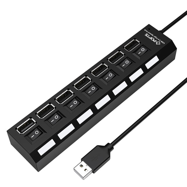 Électronique de la Rentrée Concentrateur Usb 2.0, Rallonge Usb à 7 Ports Répartiteur Usb avec Commutateurs DEL Indépendants Concentrateur Multiport Usb pour Ordinateur Portable, Pc et Plus d'Appareils Usb Essentiels pour la Maison
