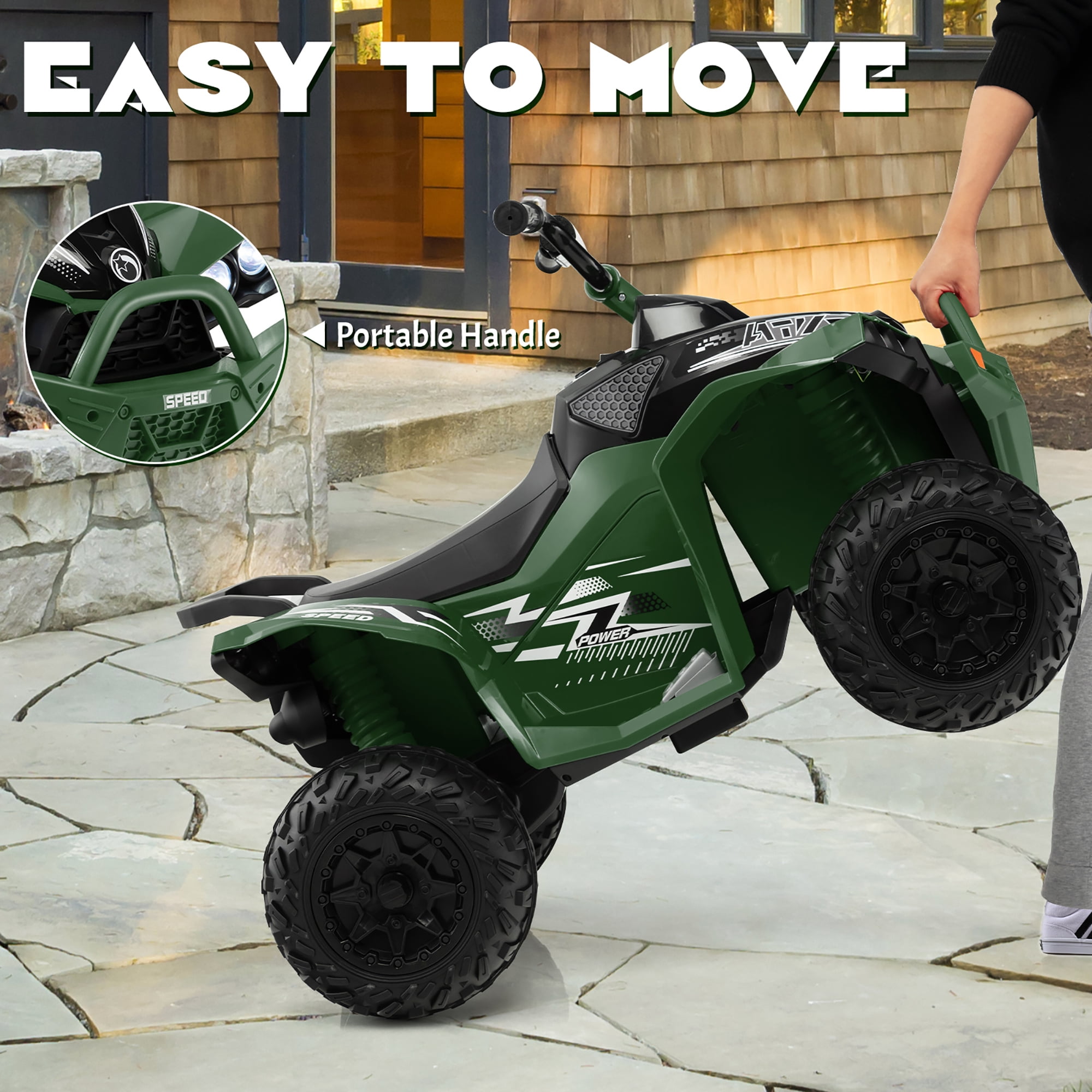 Costway 12V Battery Powered Kids Ride On ATV Electric 4-Wheeler Quad Car with  MP3 & Light Green