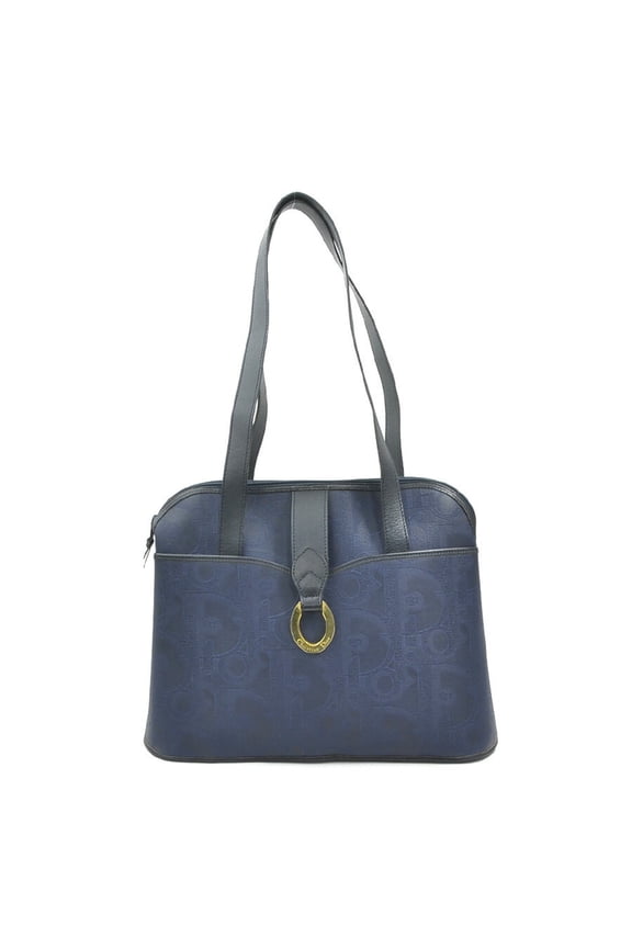 Pre-Owned Christian Dior Women's Coated Canvas Leather Shoulder Bag in Navy (h31660a) (Good)