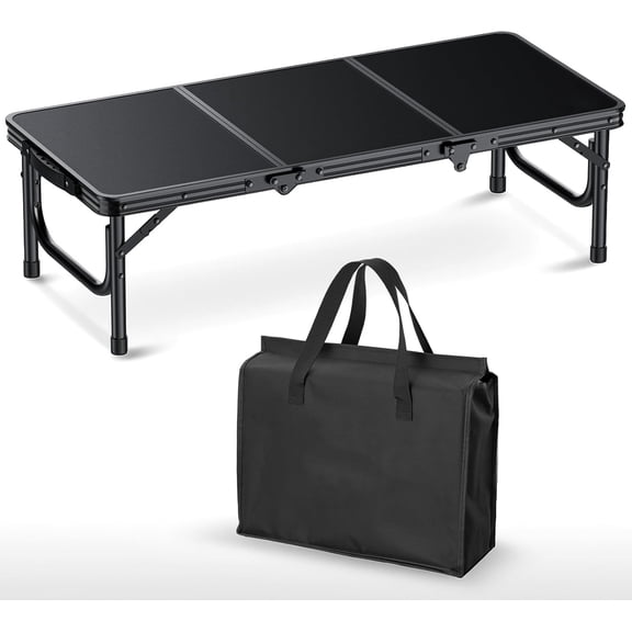 Low Folding Picnic Table, Aluminum Camping Table with Storage Bag, Portable Handle, Lightweight, for Camping Beach Party Picnic, Black