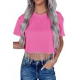thumbnail image 4 of Women's Pink Rhinestone Fringe Short Sleeve Crop Top, 4 of 4