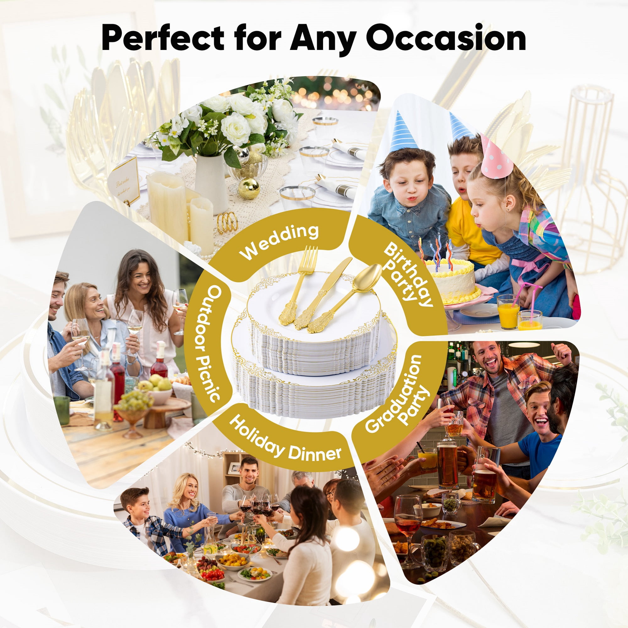 350Pcs Gold Plastic Plates Sets - Dinnerware Sets for 50 Guests,Decorative Plates for Festival Wedding Party