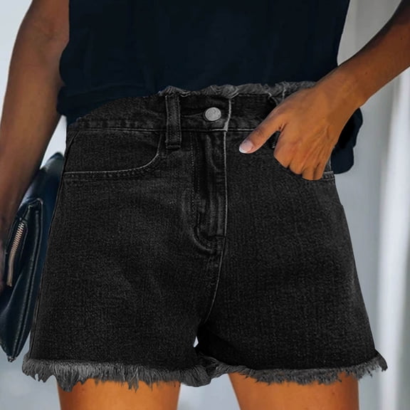 HOWPAY Baggy Jean Shorts Womens Wide Leg High Waisted Distressed Denim Pants With Pockets Stretchy Loose Fit Summer Casual Comfy Y2K Shorts Black M