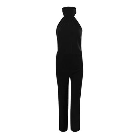 

Aayomet Womens Rompers And Jumpsuits Womens Temperament Solid Color Neck Znd Backless Slim Fit Jumpsuit Black L