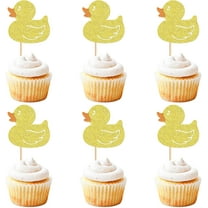 8pcs Duck Cupcake Toppers YelloDuck Birthday Party Baby Shower Theme Decorations Party Supplies for Baby Boy Girl Birthday Duck Theme Party Cake Decorations Birthday Party Supplies gold