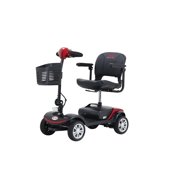 4 Wheel Mobility Scooter, Aukfa Electric Powered Wheelchair Device, Compact Heavy Duty Mobile for Travel, Adults, Elderly, Long Range Power Extended Battery with Charger and Basket Included, Red