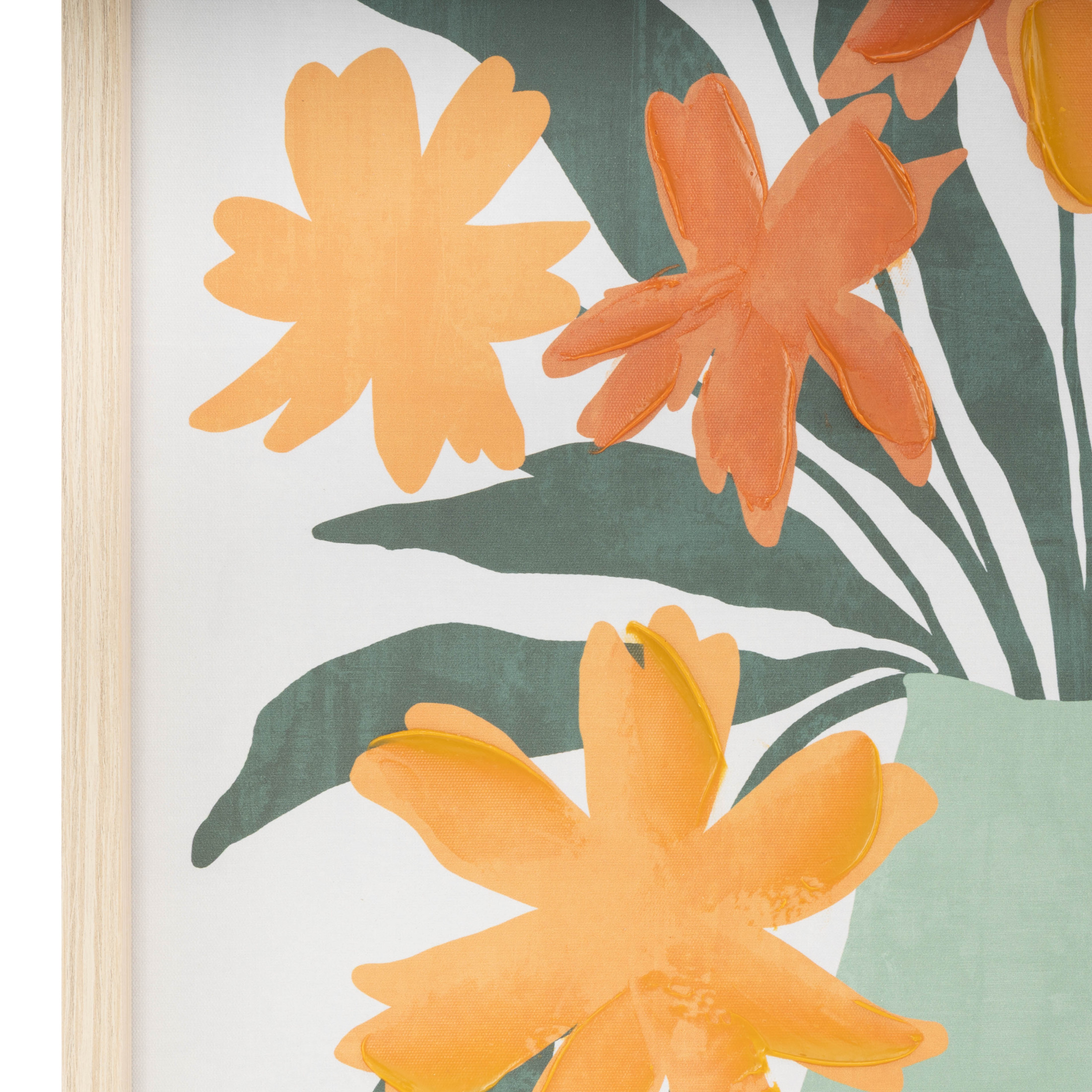 24" x 20" Floral Framed Wall Art with Green Leaves and Vase, by DecMode