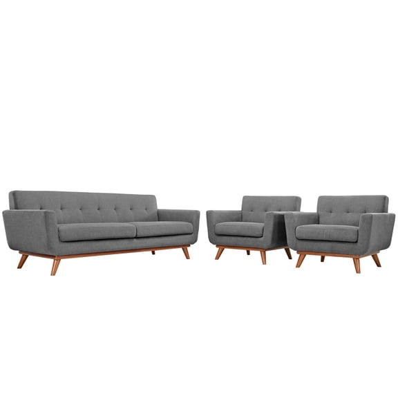 Modway Engage Modern Fabric 3-Piece Sofa Set with Armchairs in Expectation Gray