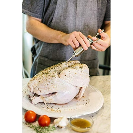 

Cookitor Stainless Steel Meat Injector Syringe -Large 2oz capacity -3 needles included with Marinade injector syringe - Turkey Injection Marinade needle- Brisket injection needle- thin