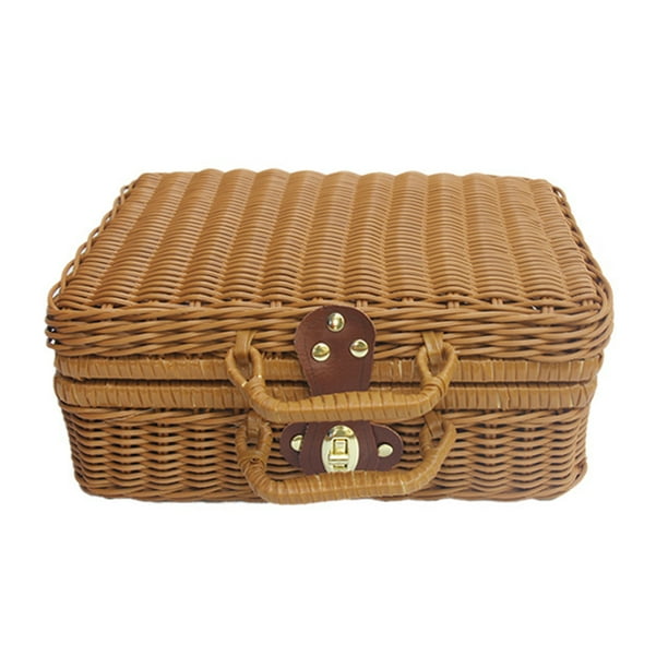 Basket Rattan Wicker Suitcase Picnic Woven Storage Vintage Box Handbag