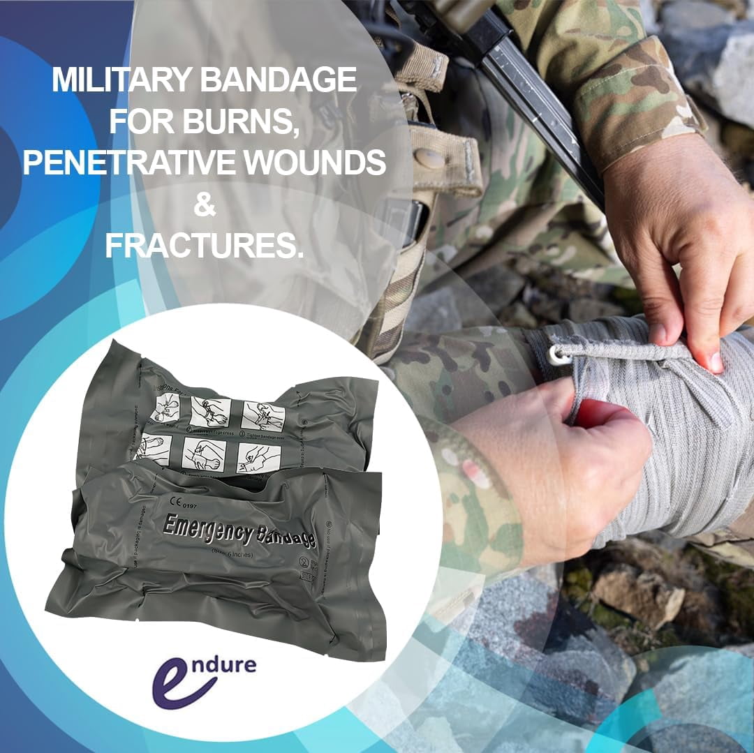 Endure Military First Aid Bandage, 5 Pack Israeli Style Battle Wound Dressing, First Aid Essential, Emergency Trauma Bandage 6 inch - Combat Military Style IFAK