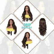 Creamily 26 Inch Brown Wigs for Women V Part Body Wave Wigs Synthetic Curly Wig Long Brown Wigs Cap