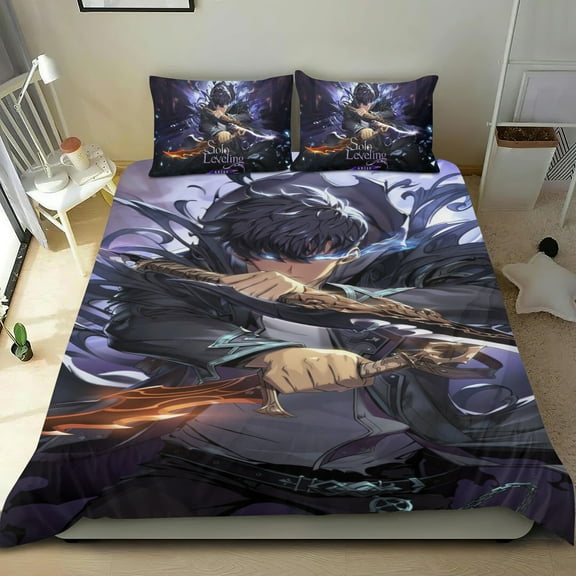 Comforter Set 3 Piece Bedding Set Solo Leveling Cute Duvet Cover Sets Super Soft Teens Bedding Set Kids Bedroom Gifts,1 Duvet Cover with 2 Pillowcases Twin