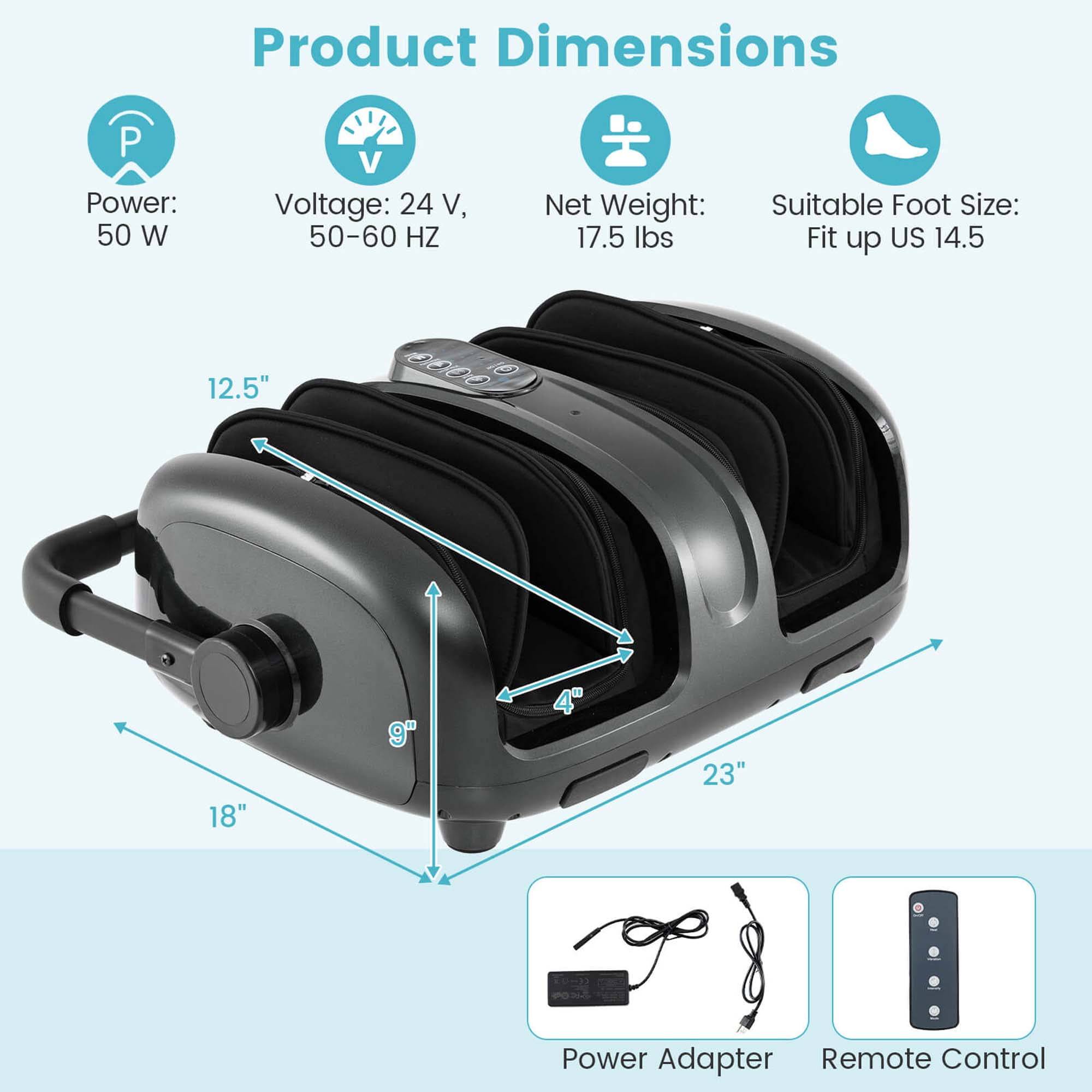 Costway Foot & Calf Massager Vibration Compression Electric Leg Massager Machine with Heat Gray