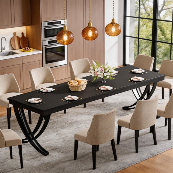 78 Inch Rectangular Farmhouse Dining Table For 6-8 People Large Wooden Top Heavy Duty Metal Legs Sturdy Kitchen Living Room Dinner Table (Only Table) (Black)