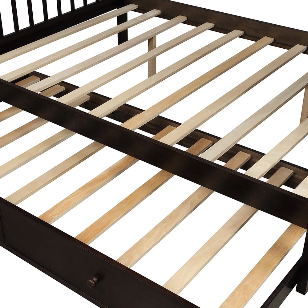 Twin-Over-Full Bunk Beds with Storage and Guard Rail, Bunk Bed for Bedroom, Espresso