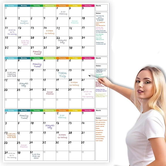 CCOCC Dry Erase Calendar for Wall 24" X 36" - Undated 3 Month Wall Calendar Dry Erase Reusable Whiteboard Calendar, Vertical Erasable Monthly Planner for Home Office School Planning