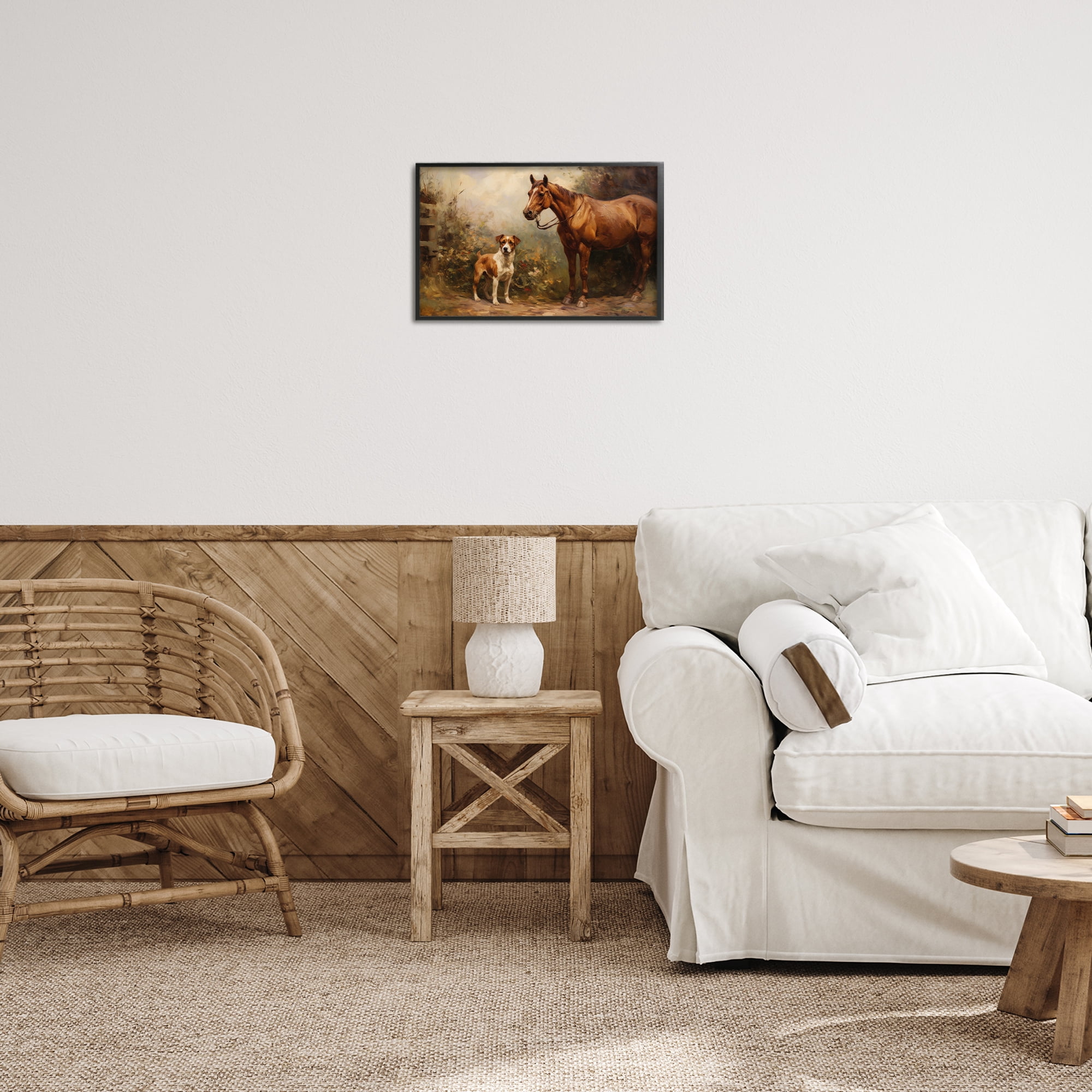 Stupell Industries Horse & Dog in Nature Landscape Painting Black Framed Art Print Wall Art, 18 x 12