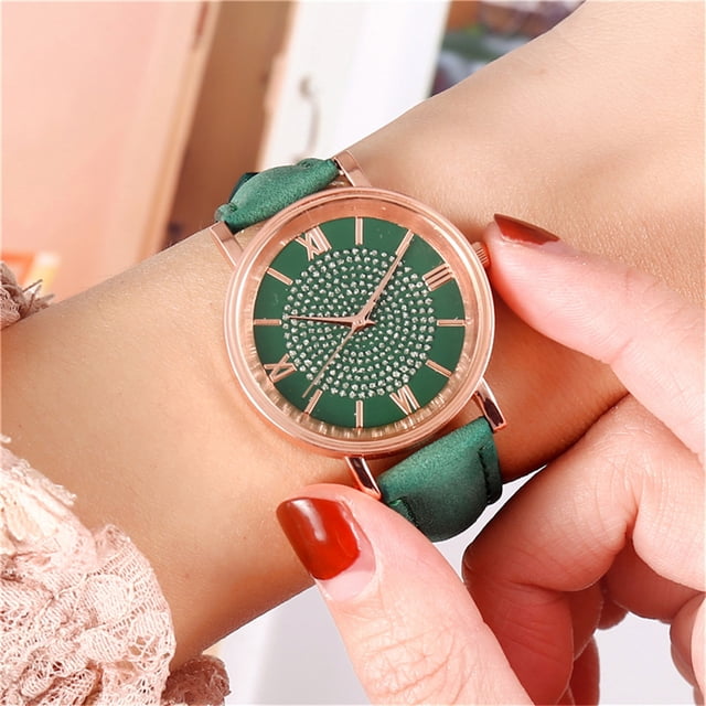 Kcodviy Cadran de Montre en Acier Quartz Montres à Remontage pour Femmes Sans Pile Montre Décontractée Bracelet Montre en Acier Inoxydable avec Bracelet en Cuir Montres Montre pour Femme