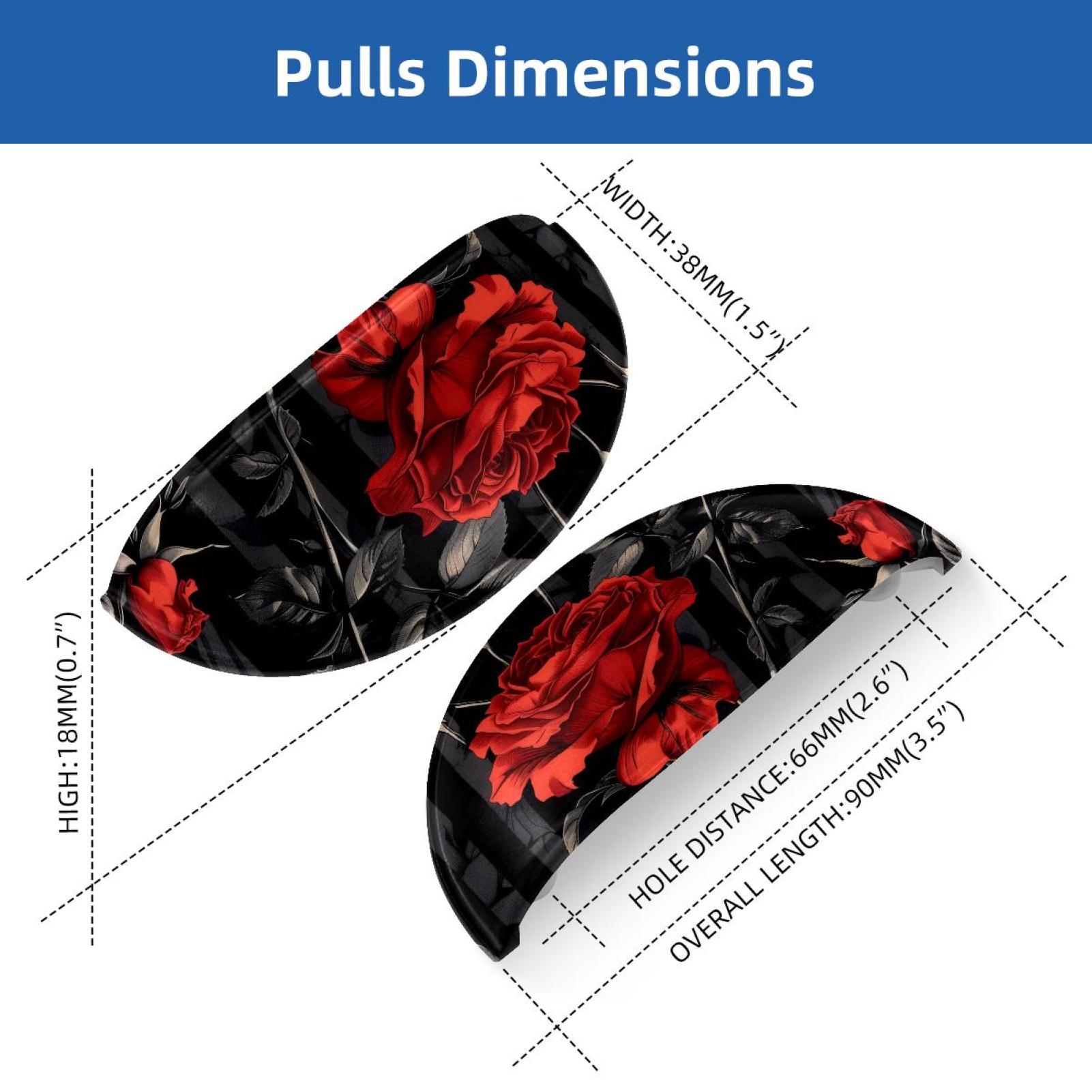PhooArto 6 Pcs Cup Drawer Pulls, Vintage Red Rose Pattern Shell Shape Handles Cabinet Knobs for Dresser Cupboard Closet Wardrobe with Screws