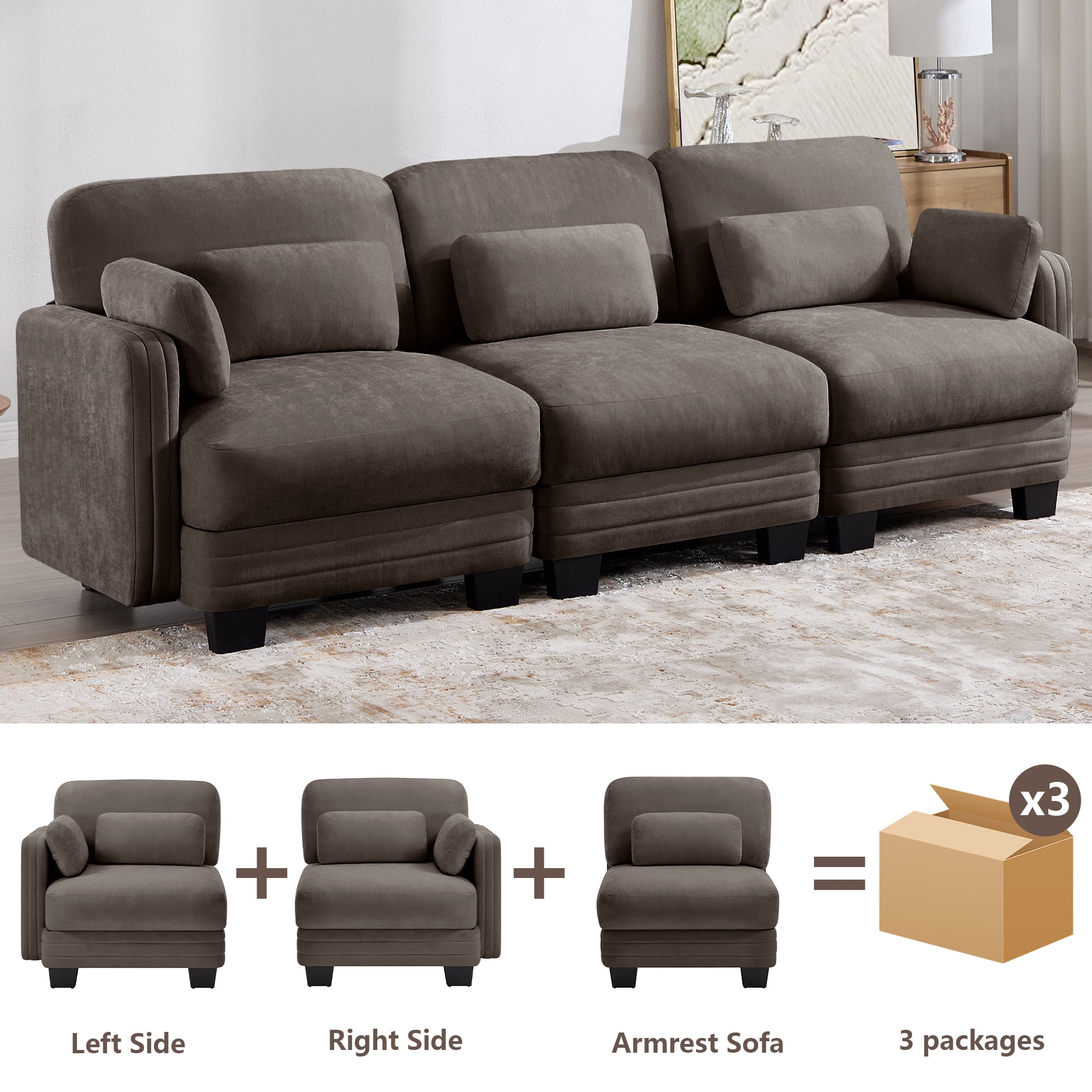 100" Modern Modular 3 Seater Sofa Couch with 5 Pillows