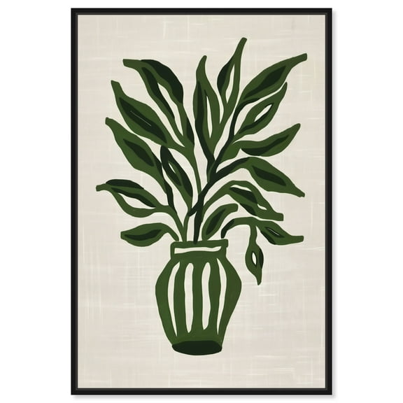 Green Vase II Minimalistic Botanical Art Prints Canvas Wall Art by Art Remedy, Black Floater Frame, 10"x15"