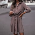 thumbnail image 1 of Gspmoly Robes Décontractées pour Femmes, Robe Décontractée de Mode pour Femmes à Revers, Boutonnée, Couleur Unie, à Manches Longues, avec Ceinture, Robe de Cocktail, Offres Hebdomadaires, 1 of 1