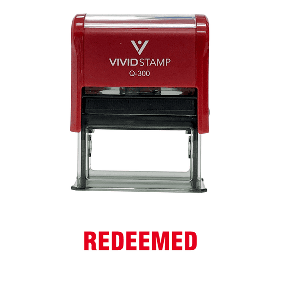 Vivid Stamp REDEEMED Self Inking Rubber Stamp (Red Ink) - Large