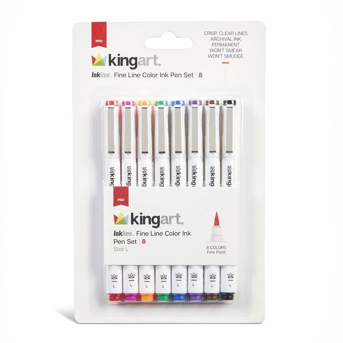 Kingart Inkline Fineline Size Large Pen Set (Mixed), 8 Pieces