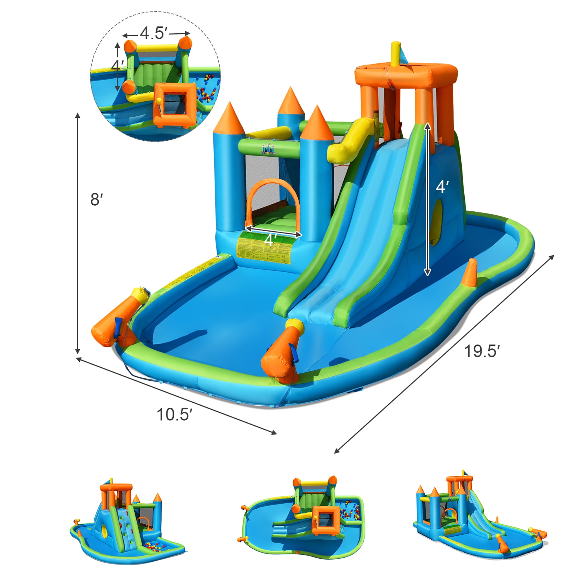 Costway Bountech Inflatable Water Slide Kids Bounce House Splash Pool without Blower for Toddler, Bouncy Water Park