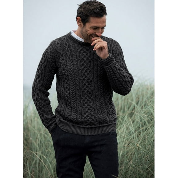 Aran Woollen Mills Men's Cable Knitted 100% Premium SuperSoft Merino Wool Sweater Fisherman Pullover Honeycomb Stitch Made in Ireland
