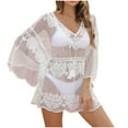 thumbnail image 6 of Taqqpue Womens Swimsuits Coverup Bathing Suits Cover Ups Long Sleeve V Neck Crochet Sheer Embroidery Sexy Swim Suits Swimwear Bikini Beach Dresses, 6 of 9