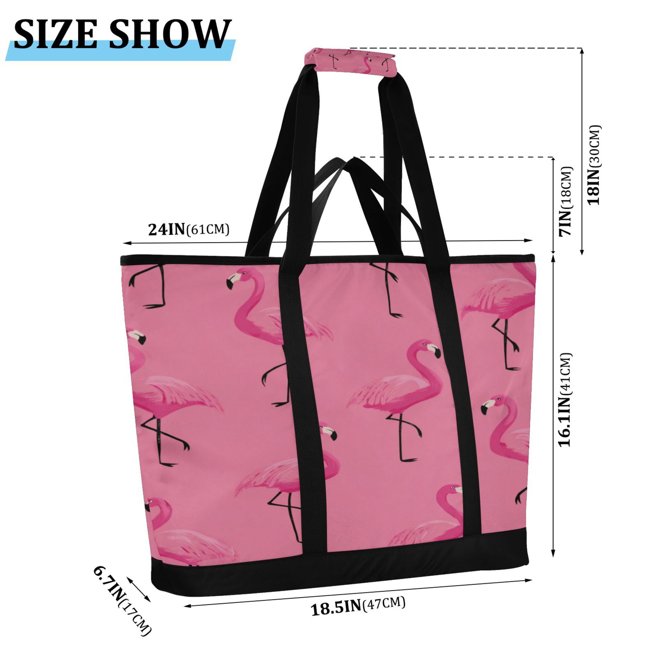 Extra-Large Wide Opening Design Capacity Hand-Held Ice Pack Thickened Insulation Layer For Long-Lasting Cold Retention For Outdoor Shopping Picnics And Camping Flock Of Cartoon Flamingos