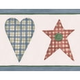 thumbnail image 1 of Coeurs Bleus à Damiers Étoiles Rouges avec des Boutons Verts Cuisine Salle de Bain Papier Peint Bordure Design Rétro, Rouleau 15' x 4.25'', 1 of 3
