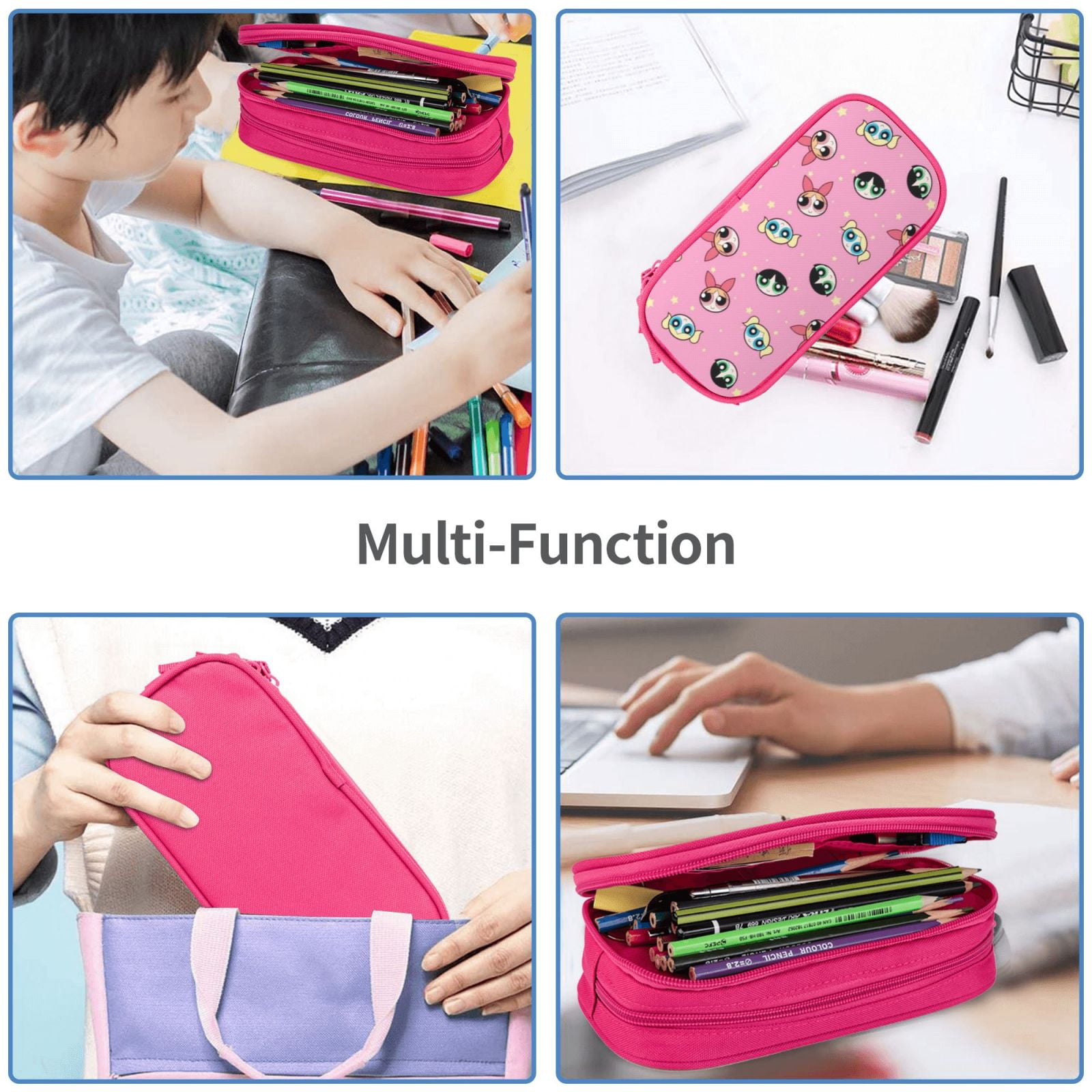 The Powerpuff Gi-rls Pencil Case Large Capacity Pencil Pouch Penbag Office Stationery Organizer Travel Makeup Bag Pink