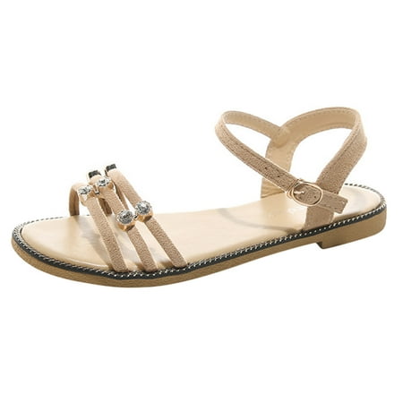 

sandals for Women Women Sandals Girls Flat Suede Buckle Sandals Flat Strap Casual Fashion Sandals Slippers Beach Sandals PU Dress Sandals for Women Khaki